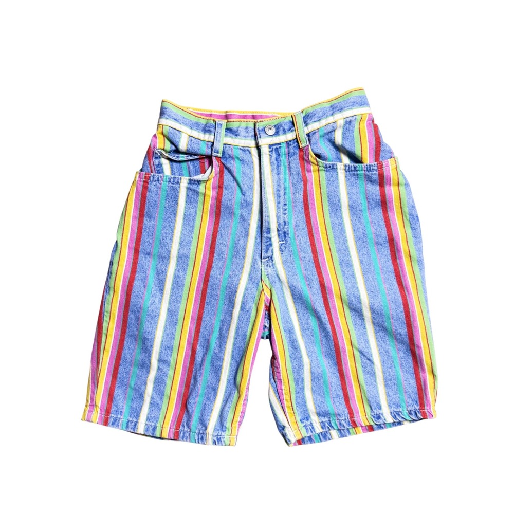 Vintage Lee Kids Multi Color Striped Denim Shorts